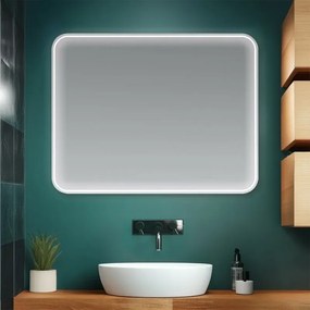 Specchio bagno stondato 80x60 cm reversibile con cornice slim LED