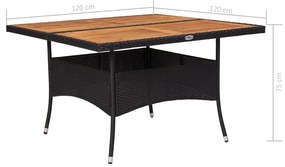 Tavolo da pranzo esterno nero in polyrattan e massello d&#039;acacia