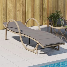 Lettino Prendisole Con Cuscini Beige 60x199x42 Cm Polyrattan /