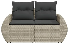 Divano da giardino con cuscini 2 posti grigio chiaro polyrattan