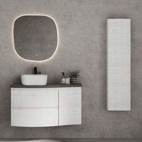 Mobile Bagno Sospeso Curvo 105 Cm Due Cassetti Un'Anta Specchio Con Illuminazione Led Savini Due "Dolce Vita" Alaska/Grigio Scuro