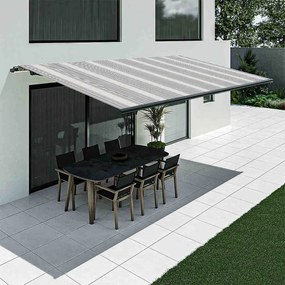 Tenda da sole grigio-azzurro a righe, modello Basic senza cassonetto, 2400 x 1500 mm, con manovella, configurazione individuale
