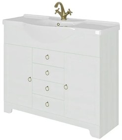 Mobile bagno a terra 85 cm bianco decape con lavabo specchio e lampada Romantica
