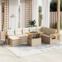 Set Divano da Giardino 9 pz con Cuscini Beige in Polyrattan 3273655