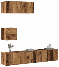 Set Mobile Tv 4 Pz Montato A Parete Legno Antico İn Truciolato /