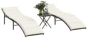 Lettini Prendisole 2 pz con Tavolino Marrone in Polyrattan 368252