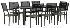 Set da pranzo da giardino 9 pz nero in acciaio e textilene
