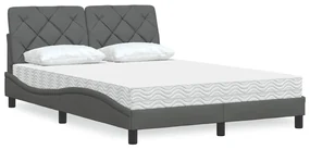 Letto Con Materasso Grigio Scuro 140x200cm Tessuto /