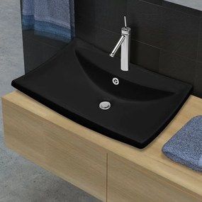 Lavabo Nero Ceramica Lusso Rettangolare Foro Trabocco Foro Rubinetto