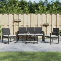 Set da Pranzo da Giardino 5 pz Nero con Cuscini in Rattan PP 360218