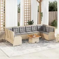 Set Divani da Giardino 7 pz con Cuscini in Polyrattan Beige 3262381