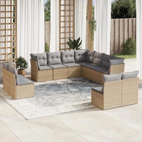 Set Divani da Giardino 11 pz con Cuscini Beige in Polyrattan