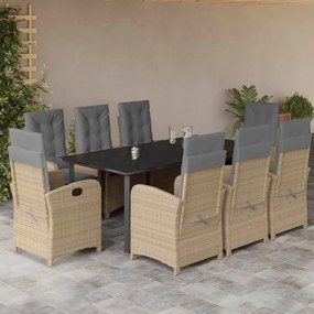 Set pranzo da giardino 9 pz con cuscini beige misto polyrattan