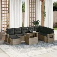 Set Divano da Giardino 9 pz con Cuscini Grigio in Polyrattan 3268100