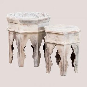 Set di 2 Tavolini in Legno Riciclato Atlas Legno Bianco Vintage - Sklum