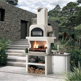 Palazzetti Capri 3 barbecue a legna con forno esterno in acciaio con piano in Marmotech effettto granito grigio