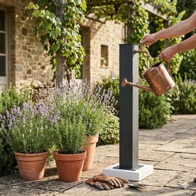 Fontana da Giardino Design a Colonna Quadrata Rubinetto in Ottone e Base 5 mm Antracite...