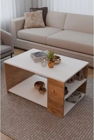 Tavolino Da Salotto Design Moderno 60x90x48 Con Vani Laterali Zeno Bianco e Rovere