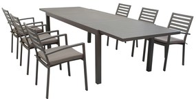 DEXTER - set tavolo in alluminio e teak cm 160/240 x 90 x 75 h con 6 poltrone Dexter