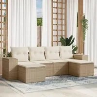 Set Divano da Giardino 6 pz con Cuscini Beige in Polyrattan 3255255