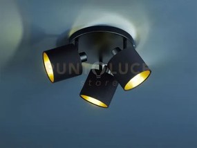 Tommy plafoniera 3 spots con diffusori paralumi neri e oro base met...