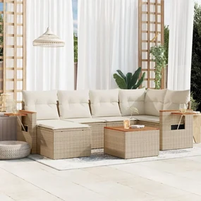 Set divani da giardino 7 pz con cuscini beige in polyrattan