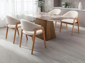 Sedia con braccioli in Tessuto bouclette e Legno di hevea Bianco - Lotto di 2 - SOLUNA