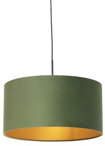 Lampada a sospensione con paralume in velluto verde con oro 50 cm - Combi