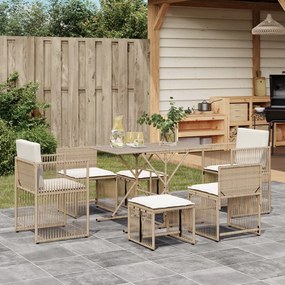 Set Da Pranzo Da Giardino 7 Pz Con Cuscini Beige İn Polyrattan /