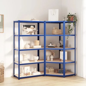 Mensole A 5 Ripiani 2pz Blu İn Acciaio E Legno Multistrato /