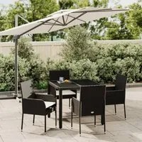 Set da Pranzo da Giardino 5 pz Nero con Cuscini in Polyrattancod mxl 100413