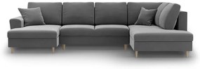 Divano angolare grigio chiaro allungabile e con contenitore (con penisola a destra/a U) con rivestimento in velluto Kyoto – Cosmopolitan Design