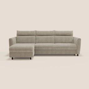 Peonia divano letto angolare con Penisola Contenitore - Materasso H18 cm in Bouclé Impermeabile T07 beige