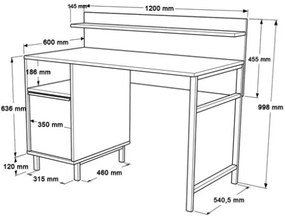 Scrivania Moderna 120 Cm Con Piedini In Ferro e Vano Contenitore Bianca Ocean