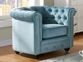 Lotto di 2 poltrone  CHESTERFIELD in velluto Azzurro pastello