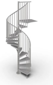 Scala a chiocciola a base tonda Mira IRIS, larghezza 120 cm, struttura in acciaio grigio argento, gradini in acciaio, colore grigio