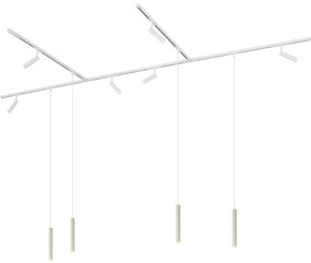 Sistema di illuminazione su binario moderno con 6 faretti e 4 luci a sospensione beige e bianche monofase - Slimline Uzzy Keno