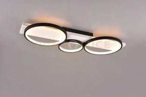 Medera plafoniera 3 cerchi metallo nero base legno bianco con dimme...