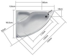 Kamalu - vasca semicircolare ad angolo da 125cm in acrilico modello k-271