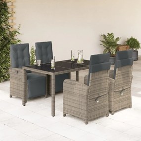 Set da Pranzo da Giardino 5 pz con Cuscini in Polyrattan Grigio