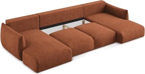 Divano angolare color terracotta allungabile (a U) con rivestimento in ciniglia Leila – Makamii