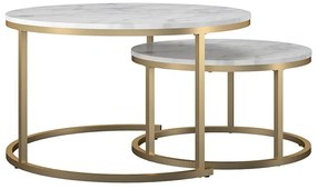 Set di tavolini da salotto rotondi bianchi/dorati con effetto marmo 2 pz ø 79 cm Amelia – CosmoLiving by Cosmopolitan