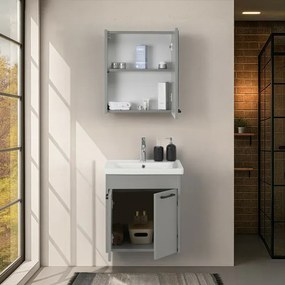 Mobile bagno sospeso 55 cm grigio chiaro effetto legno con armadietto a specchio Sofia