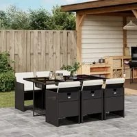 Set da Pranzo da Giardino 7 pz Nero con Cuscini in Polyrattan 3277673