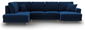 Divano angolare blu allungabile e con contenitore (con penisola a sinistra/a U) con rivestimento in velluto Kyoto – Cosmopolitan Design