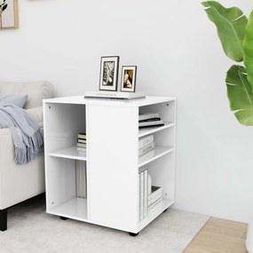 Mobiletto Con Ruote Bianco Lucido 60x53x72 Cm Legno Multistrato /