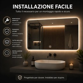 Specchio Rettangolare 70x50 cm con LED 3 Colori Dimmerabile Pulsante Touch...
