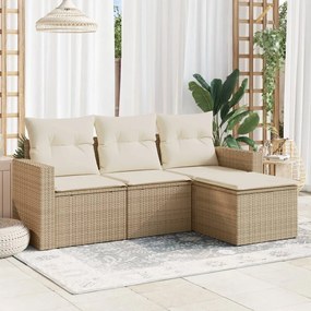 Set divano da giardino 4 pz con cuscini beige in polyrattan