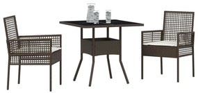 Set da pranzo da giardino  3 pezzi marrone polyrattan