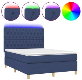 Letto a Molle con Materasso e LED Blu 140x200 cm in Tessuto